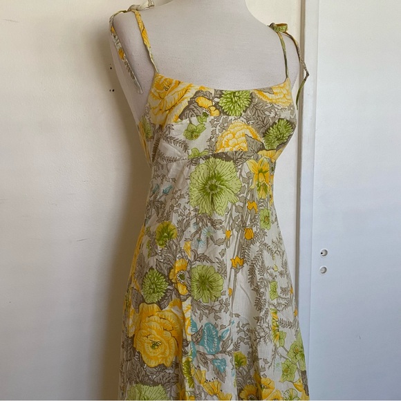 Vintage Cotton Floral MIDI Dress Yellow - Picture 3 of 8